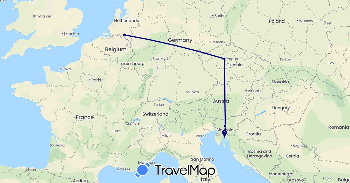 TravelMap itinerary: driving in Czech Republic, Croatia, Netherlands, Slovenia (Europe)